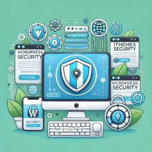 تصویر آموزشی مربوط به افزونه‌های امنیتی وردپرس با نمادهای مرتبط و رابط کاربری.